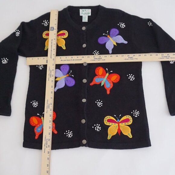 Vintage Quacker Factory Black Butterfly Embroidered Cotton Blend Cardigan S - Picture 3 of 11
